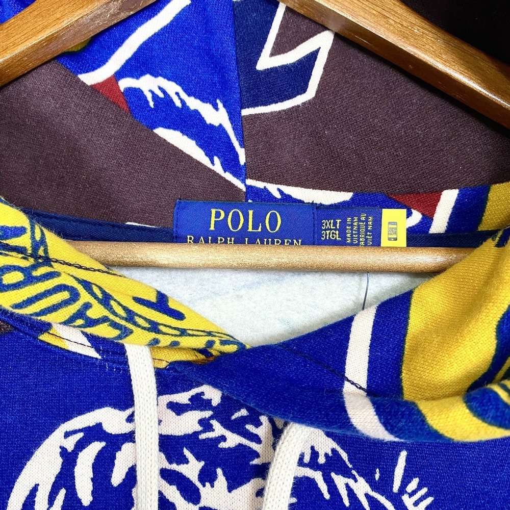 Polo Ralph Lauren Mens 3XLT Pennant Hoodie All Over Print Varsity Sweatshirt NWT - Picture 3 of 6